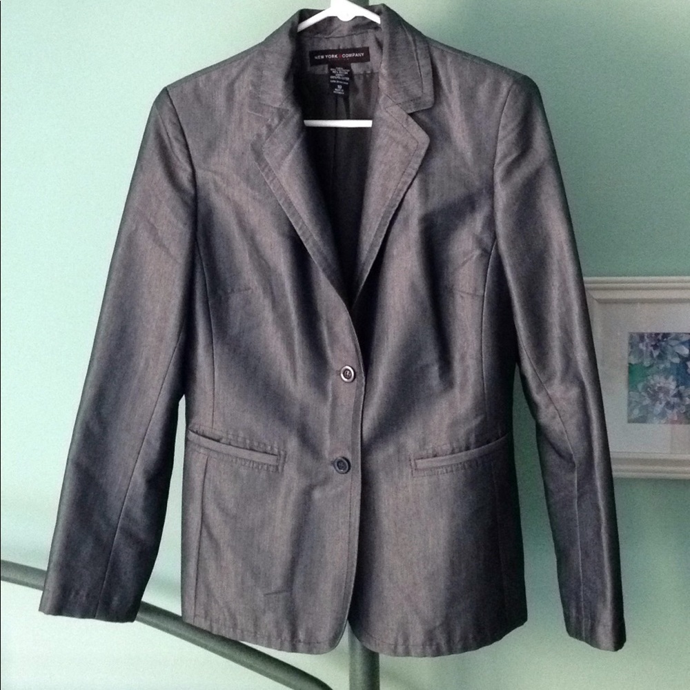 10 New York & Company Sharkskin Blazer Gray Suit Jacket Pockets 2 Button Coat